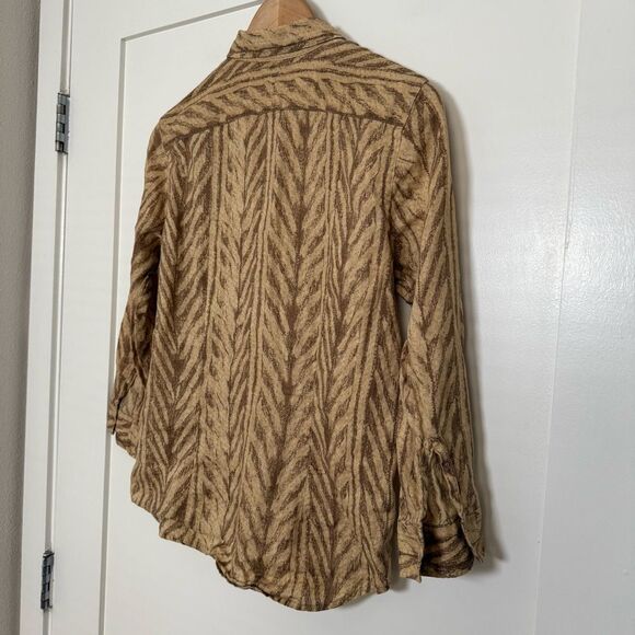 Lauren Ralph Lauren Linen Shirt Womens Sz M Tan Chevron Button Up Preppy Career - Picture 6 of 10
